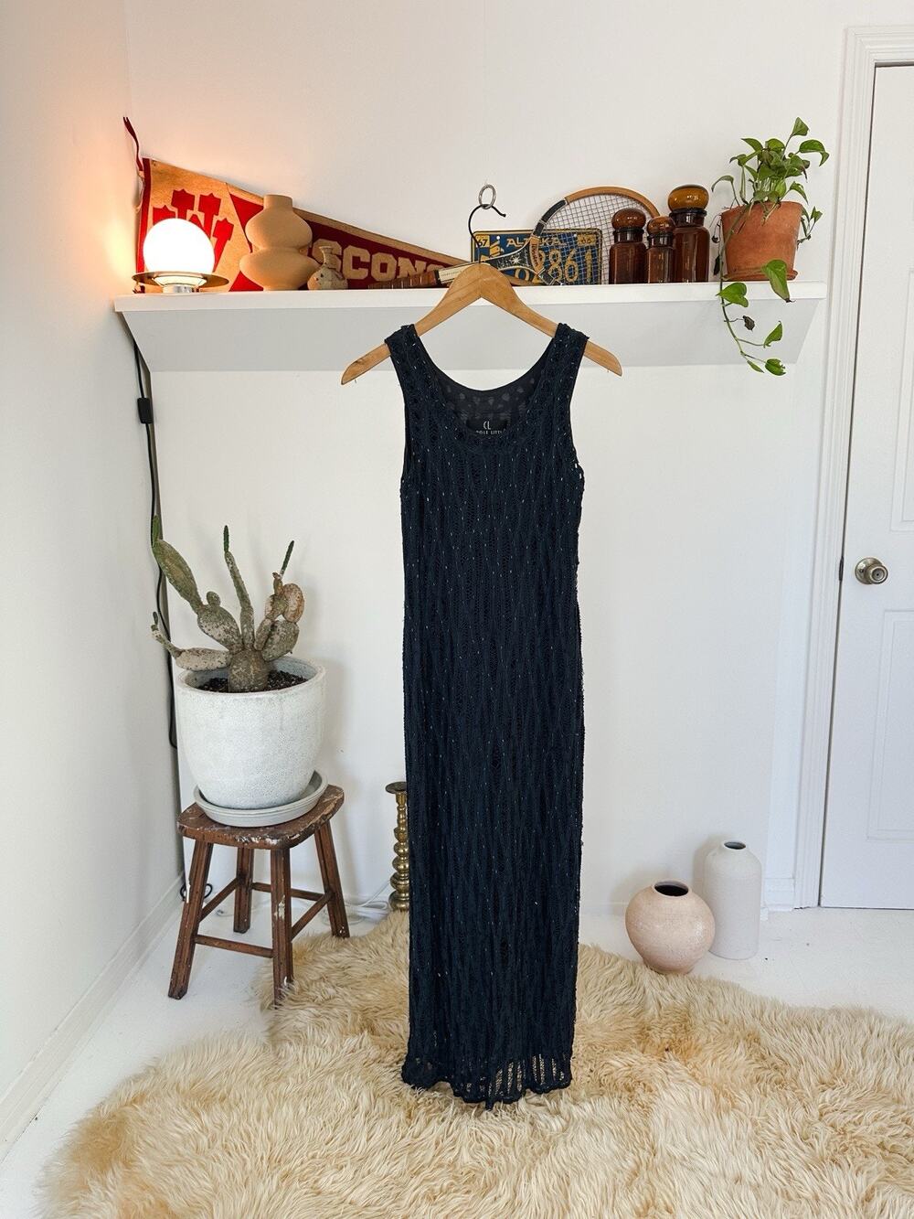 Vintage 90s Carole Little Black Beaded Dress Party Size 4